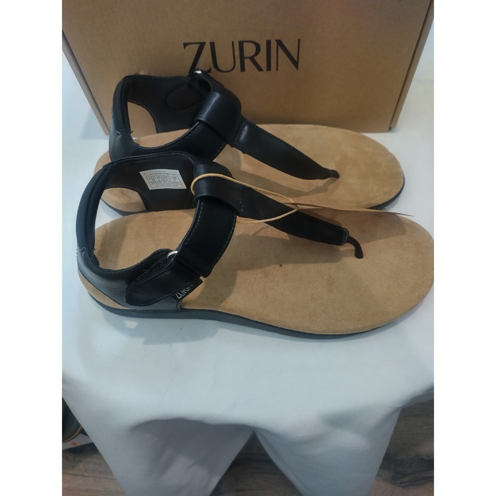 Zurin Collection Black Thong Sandals Womens Size 9 Adjustable Ankle Strap LX050W - Picture 3 of 7